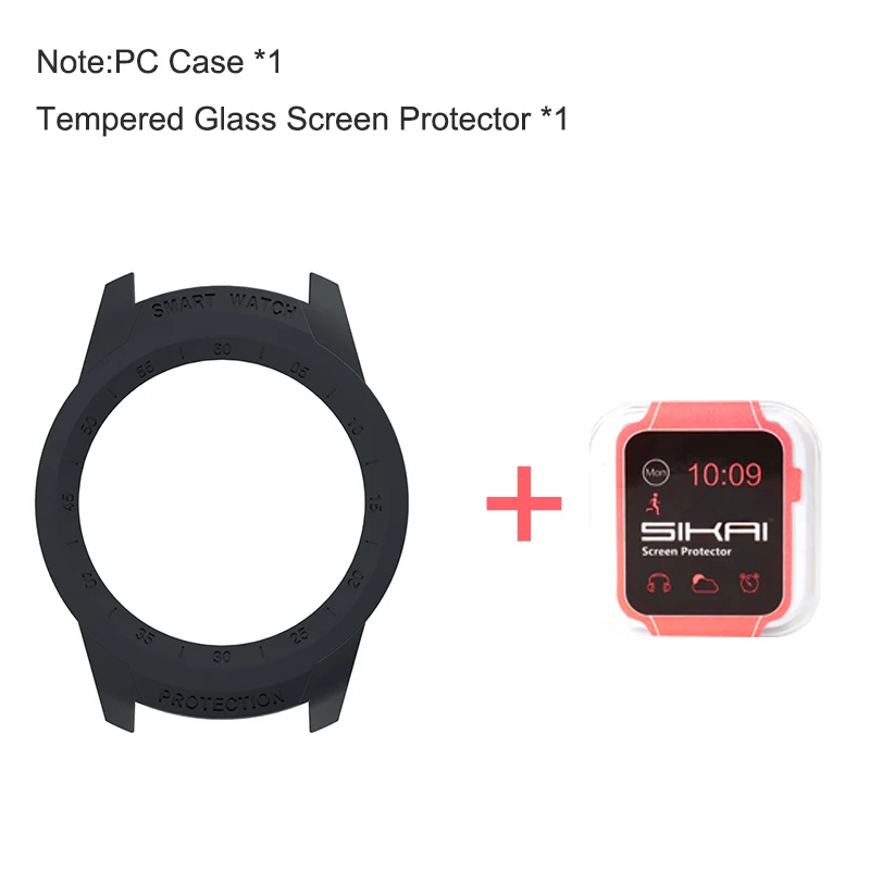 SIKAI PC чехол-накладка для Ticwatch pro Dial, защитный чехол для механизма и защита экрана из закаленного стекла для ticwatch pro Watch - Цвет: Black