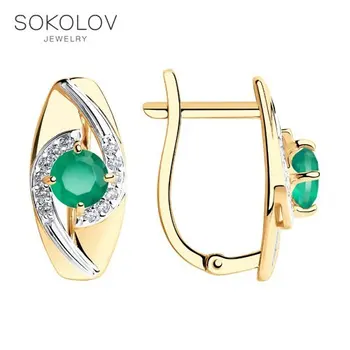 

SOKOLOV drop earrings with stones of gold with cubic zirconia and agate fashion jewelry 585 women's male, long earrings