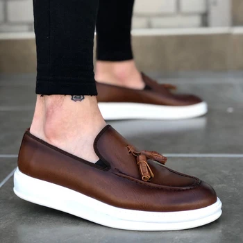 

BA0005 Step-in High Base Tan White Classic Tassels Corcik Male Shoes. Van, chaussure, air, para, flip, cover, lace, sun