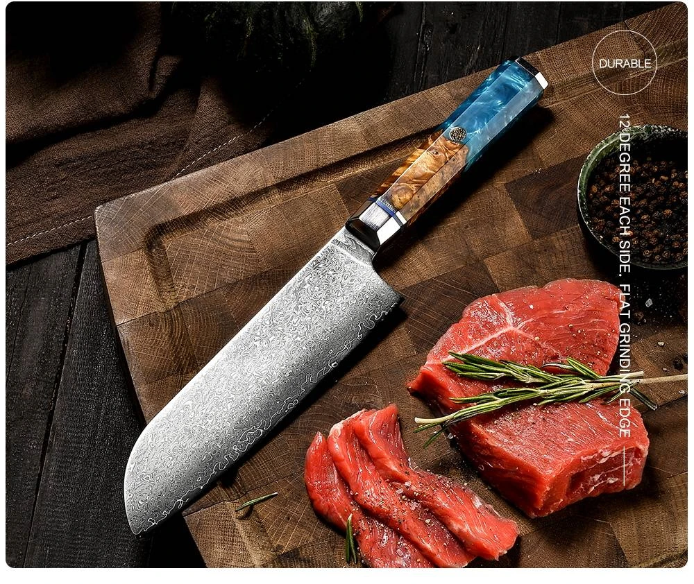 Japonês santoku faca do chef vg10 damasco