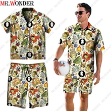 

Mr.Wonder Novelty 3D Hawaiian Men's Anime Shirt Sets Casual Button Down Harajuku Beach Short Sleeve 2 piece Shirt Suits