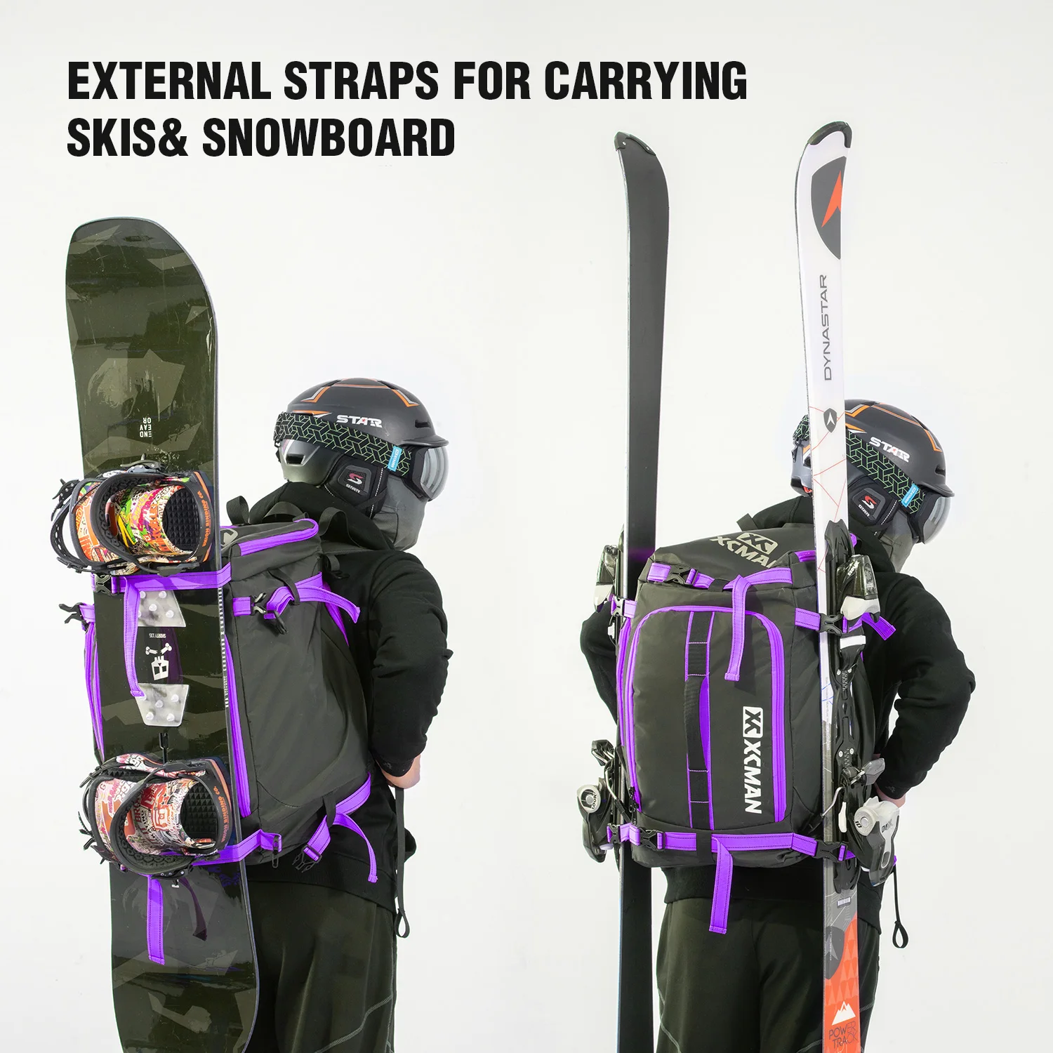 RAVOINCC Botas de esquí, botas de snowboard, mochila de esquí y snowboard,  equipaje de viaje de 50 litros con material exterior impermeable para