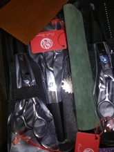 7,0 Japón 440C profesional tijeras de aseo para mascotas perro tijeras grandes rectos y adelgazamiento y curva tijeras pelo de perro Clipper B0013B