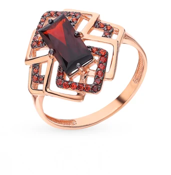 

Gold ring with cubic zirconia and Garnet sunlight sample 585