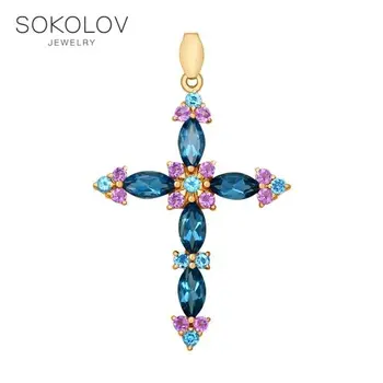 

Cross SOKOLOV gold with semiprecious inserts fashion jewelry 585 women's male, pendants for neck women