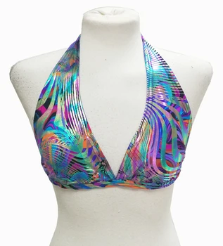 

Bikini spot Colour brilantes. Lycra fabric very Elastic. No padding and no hoops very comfortable. Adjustable in collar and my back. Young