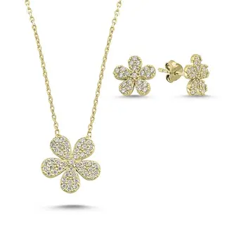 

Angemiel 925 Silver Zircon Stone Daisy Set-Gold Plated