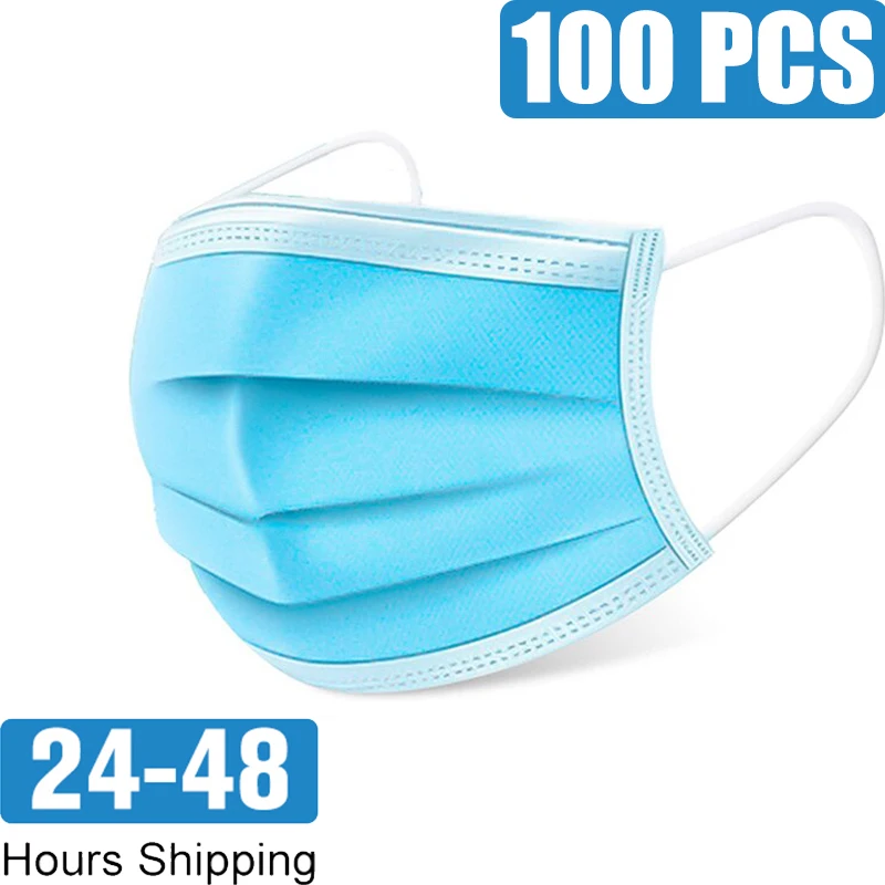 

100pcs Face Mouth Anti Virus Mask Disposable Protect 3 Layers Filter Dustproof Earloop Non Woven Mouth Masks 48 hours Shipping