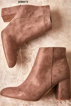 

ŞERBETS women ankle high-heeled soled boots 2020 autumn winter dropshipping shein