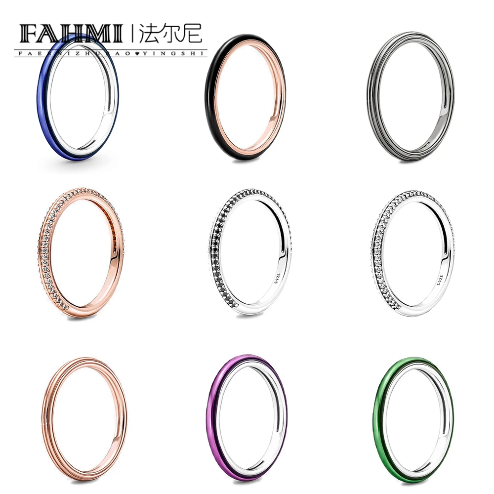 Fahmi Fashion Jewelry 100% S925 Sterling Silver ME Series Electric Blue Pavé Black Enamel Shocking Purple Green Laser Ring