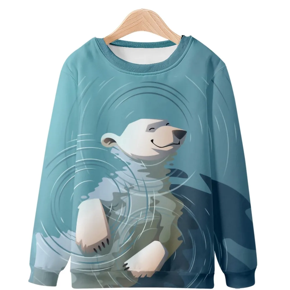 grey hoodie Cute polar bear Harajuku round neck sweater in sea water Fashion casual men's and women's spring and autumn style drop shoulder cool hoodies