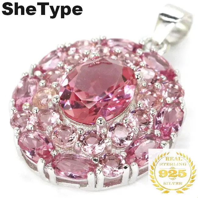 

28x20mm Deluxe 3.2g Created Pink Morganite Gift For Woman's Real 925 Solid Sterling Silver Pendant