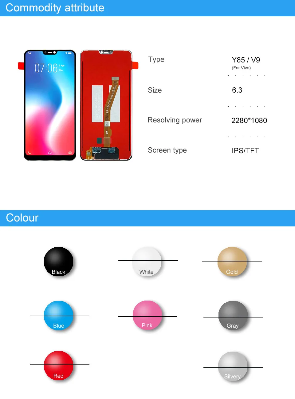 6,3 ''полный для Vivo V9/V9 Молодежный ЖК-дисплей кодирующий преобразователь сенсорного экрана в сборе Замена для Vivo Y85 ЖК-экран полный комплект