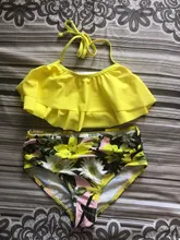 Conjunto de Bikini para niñas, bañador Falbala de dos piezas, traje de baño de verano con cuello Halter, 2021