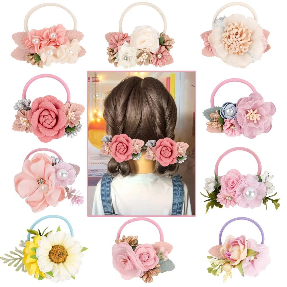2pcs Baby Flower Hair Ties Sweet Artificial Floral Mesh Rose Pearl Hairtie  For Girls Kids Hairgrips Hair Accessories - Hair Ties - AliExpress