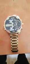 XFCS-reloj grande de acero dorado para hombre, de cuarzo, informal, con doble horario, Militar
