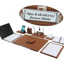 Нева 12 шт. роскошный коричневый табак-цветной кожаный стол набор/стол Pad набор с табличкой имя табличка тег главный Органайзер