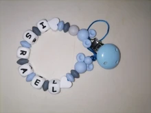 Cadena de Clip para chupete de bebé, soporte para muñeco con nombre personalizado, Clips para pezones, cuentas de dentición de silicona, regalo de cumpleaños para bebé