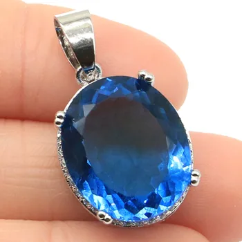 

30x17mm Beautiful 18x15mm Created London Blue Topaz CZ Gift For Ladies Jewelry Making Silver Pendant