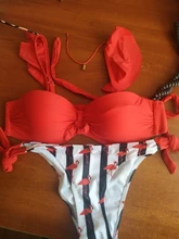 Bandeau Swimsuit Bikini-Set Lace Push-Up Ruffle High-Cut Women Female Striped F72 Bra-Cup