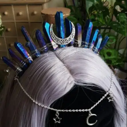 Moonchild Blue Titanium Quartz Crystal Tiara
