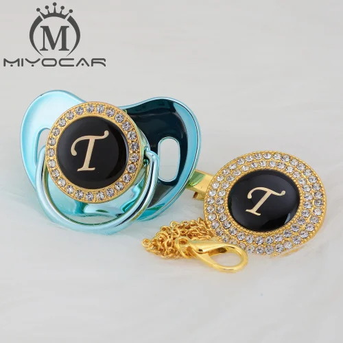MIYOCAR имя инициалы буквы T элегантный Серебряный bling соска и пустышка Клип BPA бесплатно пустышка bling уникальный дизайн SGS пройти LT - Цвет: LT-10   6-18M