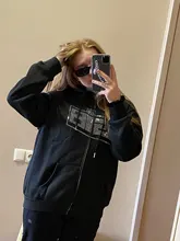 Dulzura-Sudadera de manga larga con estampado de anillo de imitación letra para mujer, ropa informal holgada de gran tamaño con cremallera, otoño e invierno, 2020