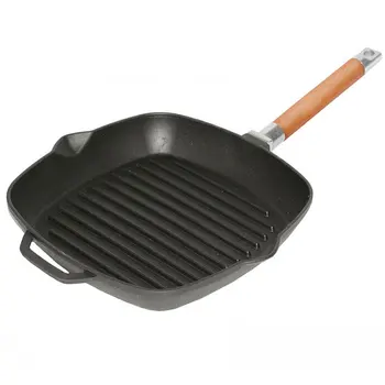 

Frying Pan grill cast iron Биол 10241 with removable wooden handle without cover, 24х24 cm