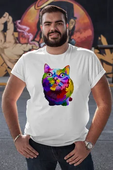 

Angemiel Wear Curious Cat White Men 'S Cotton Big Size T-Shirt