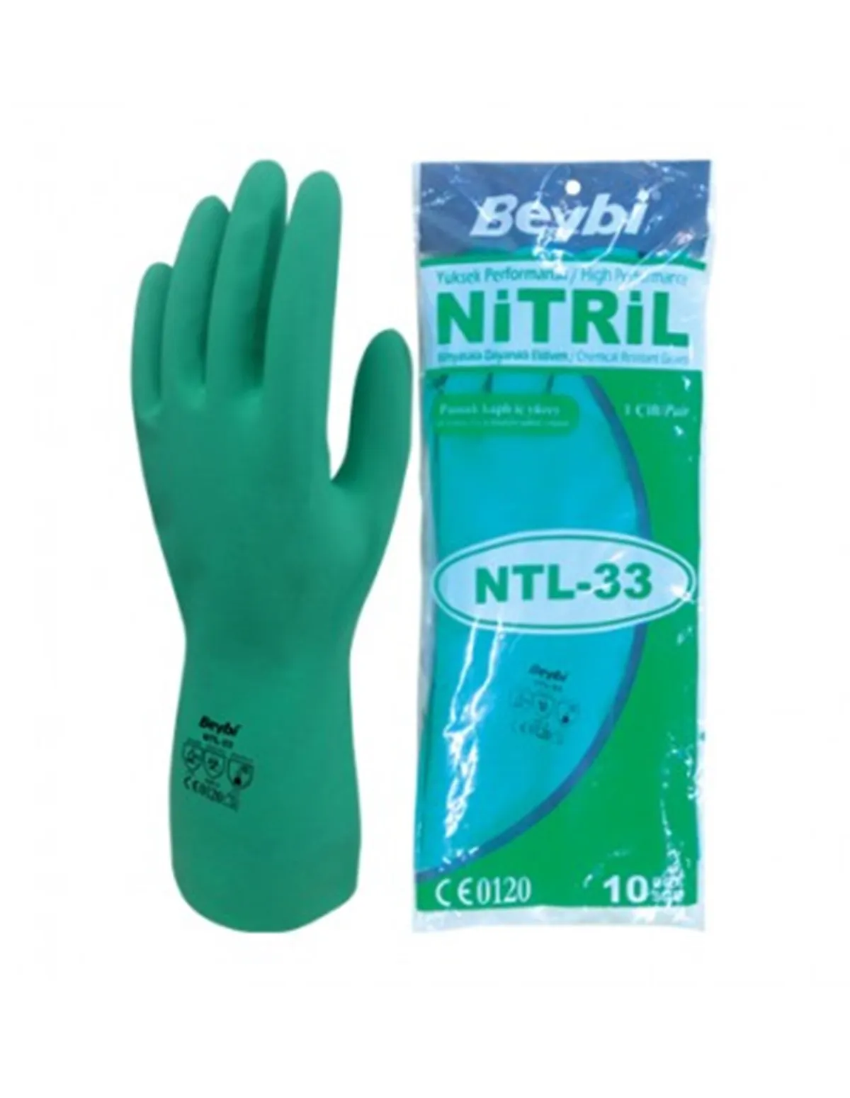 Beybi Green Nitrile Chemical Gloves 33Cm 5 Pcs Resistant to heavy chemicals and solvents such as detergent grease oil | Безопасность и