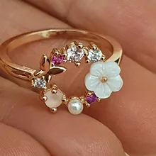 Anillo de boda con diseño de flores y mariposas para mujer, sortija de boda con circonita de oro rosa, Glamour, regalo para niñas, joyería creativa