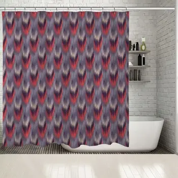 

Shower Curtain Ikat Pattern Vertical Stripes in Navy Blue Red Ethnic Ornamental Artwork Print
