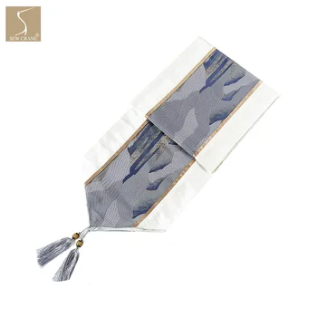 

Western Modern Patchwork Top Décor Table Runner With Tassel, Blue