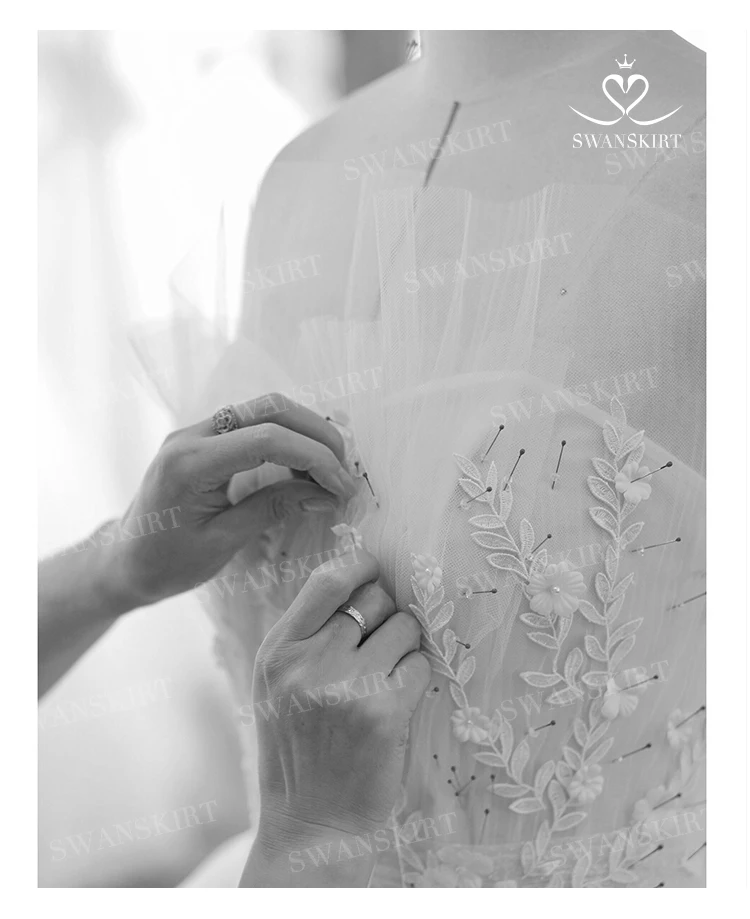 Романтичное Тюлевое свадебное платье, юбка-лебедка, бисерные, в стиле бохо, с аппликацией, а-силуэт, со шлейфом, принцесса, свадебное платье, Vestido de noiva UZ34