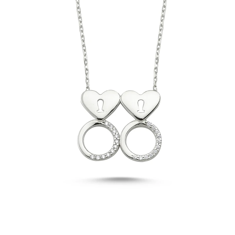 

Silver 925 Sterling Zircon Double Heart Necklace