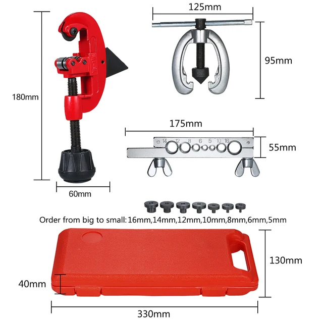 Ensemble d'outils d'évasement excentrique pour les applications de ligne de  frein à gaz d'eau de réfrigération Tube 6 tailles de matrices 1/4 - 3/4  pouces Angle de 45 degrés Kit d'outils d'évasement