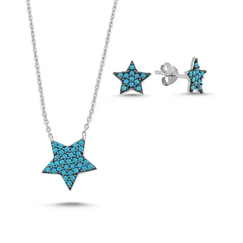 

Angemiel 925 Silver Nano Turquoise Gemstone Star Set-Rhodium Plated