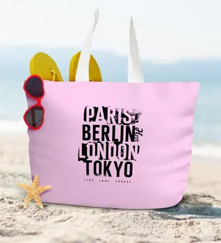 

Personalized Powder Pink Zipper Beach Bag-18