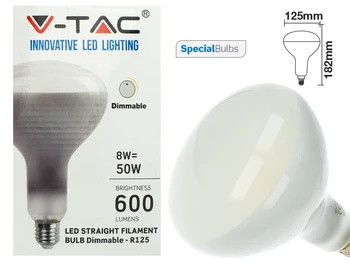 

Led lamp filament E27 R125 reflector 8W neutral 4000K dimmable glass 600lm 110 degree SKU-7467