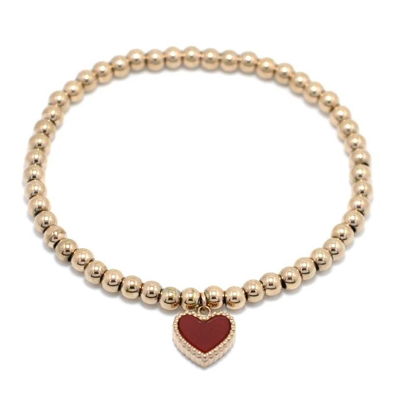 

Red Enamel Heart Bracelets Bangles Stainless Steel Charm Beaded Bracelets For Women Luxury Brand Bracelet Couple Jewelry