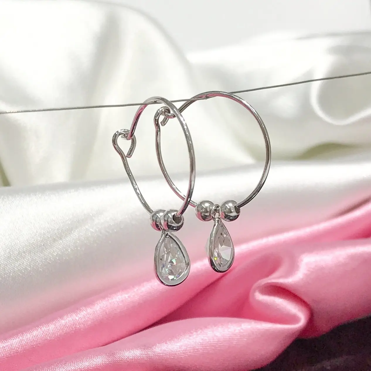 Drop Zircon Engagement Dangle Sports Plain Silver Ring Earrings