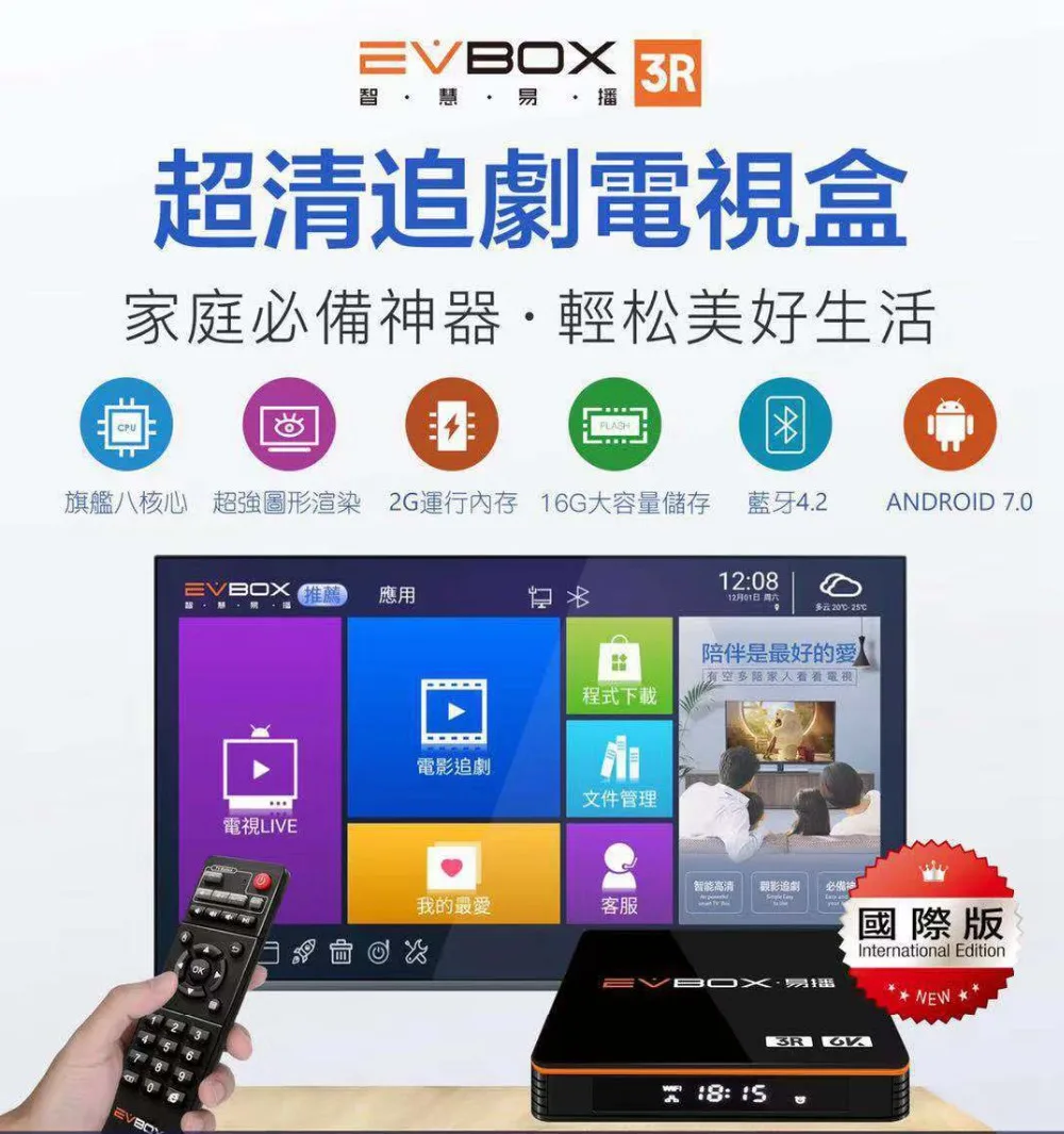Evpad 3R Android tv Box 2G+ 16G Android 7,0 Четырехъядерный 4K smart медиаплеер BT4.2