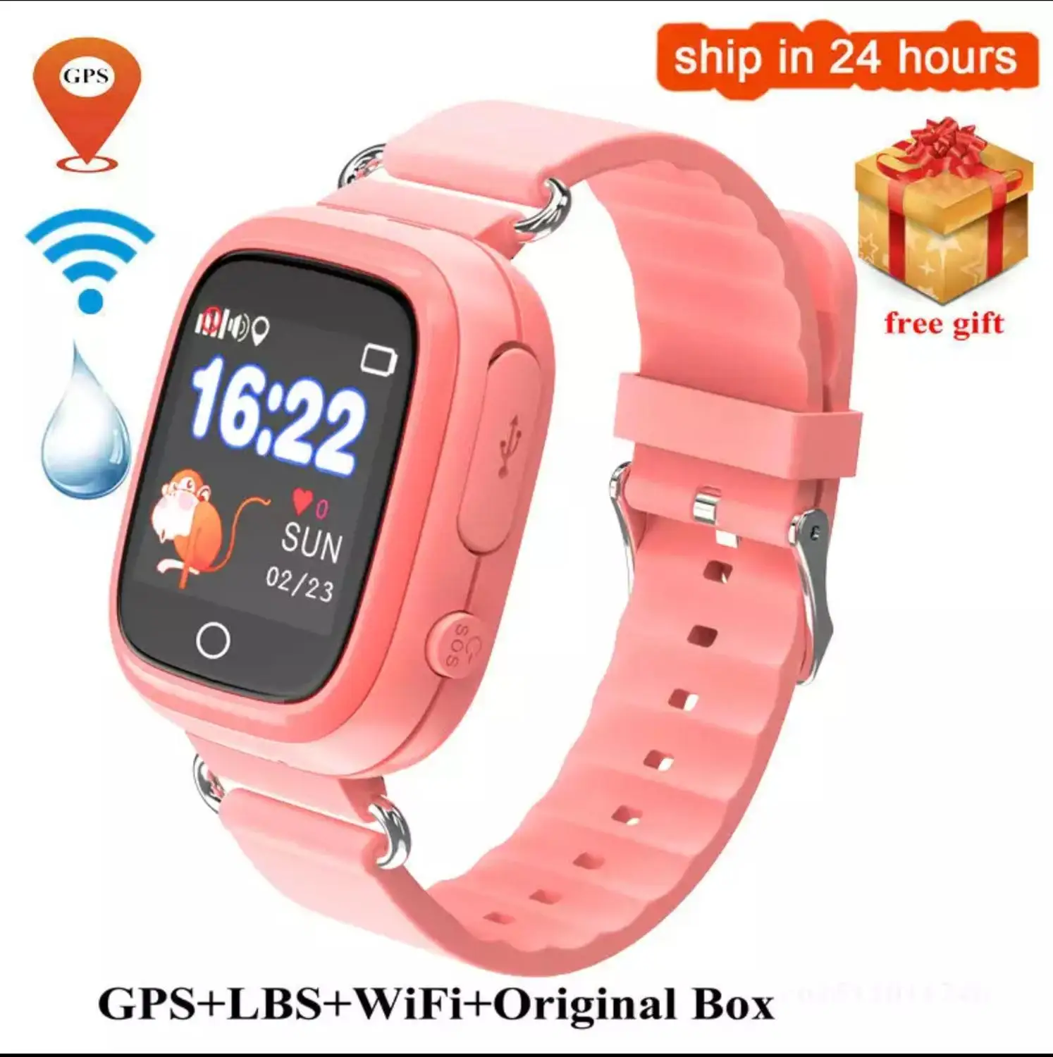 Pink waterproof Q90 gps Детские Смарт-часы телефон положение детские часы 1,22 дюймов цветной сенсорный экран wifi SOS смарт детские часы Q50 q80 q60 часы - Цвет: Pink waterproof