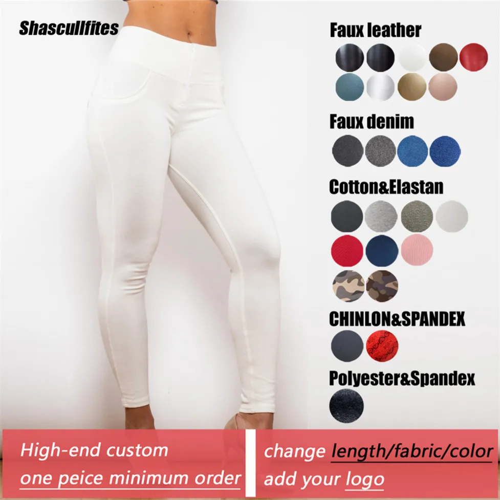 

Shascullfites Tailored White Beige High Waisted Pants Tight-fit Korean Style Women Cotton Fitness Basic Pants Casual