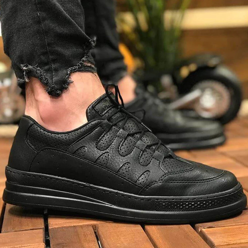 Chekich Zapatos casuales para hombre Color negro completo Piel sintética  con cordones Moda de negocios Ortopédico Transpirable Vulcanizado Inodoro