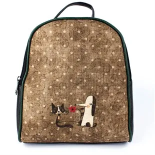 

Cartoon Drawing with Cat and Dog Brown Black Ethnic Backpack New 2020 Season Stylish