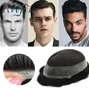 

Indian Hair French Lace & Clear PU Men Toupee 8A 100% Remy Human Hair System Hair Replacement Hairpieces For Males