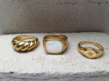 Anillos Croissant de acero inoxidable para mujer, sortija trenzada, anillo de cúpula gruesa, joyería, anillo llamativo