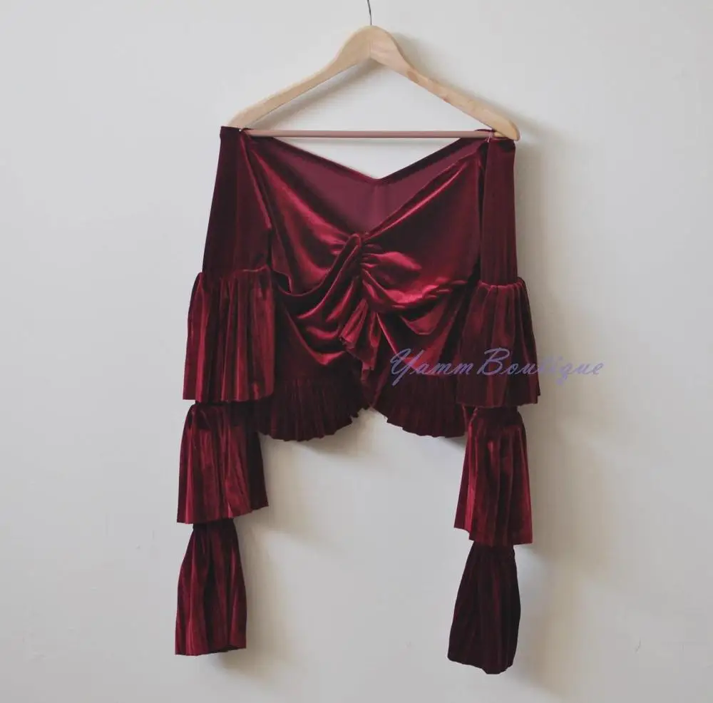 Women Velvet OFF-Shoulder Flared Pleated Sleeves /