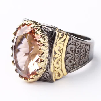 

Man 925 Silver Oval Morganite Handmade Ring, Pink Morganite 925 Silver Ring 18 K Gold and Rhodium Plated Ring